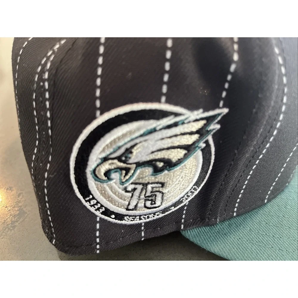 Philadelphia Eagles New Era 59FIFTY Fitted Hat Sz 7 1/2 Pin Stripe 75 Season NWT